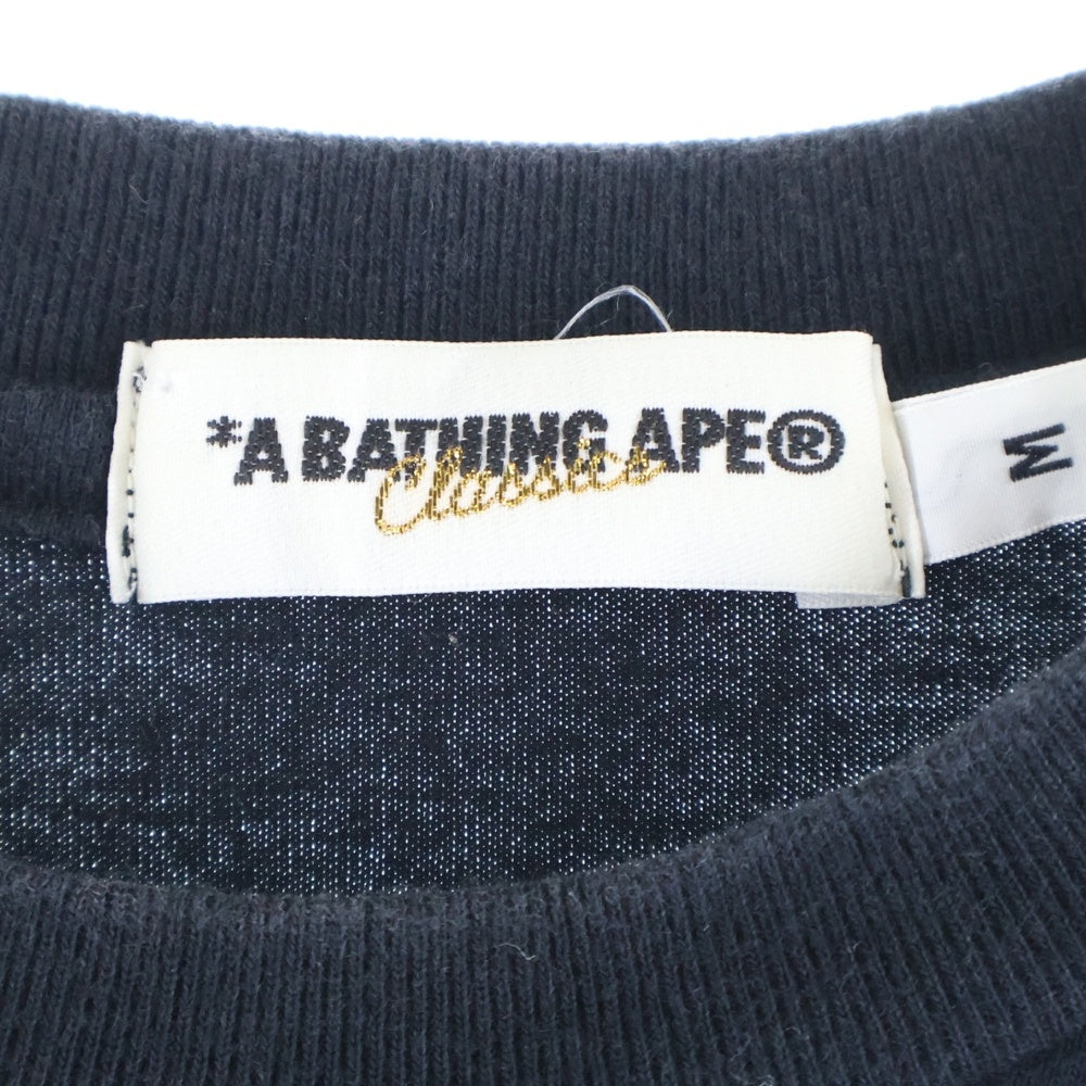 A BATHING APE(アベイシングエイプ) SHARK シャークロゴ プリント クルーネック スリークォーターレングスTシャツ カットソー ブラック