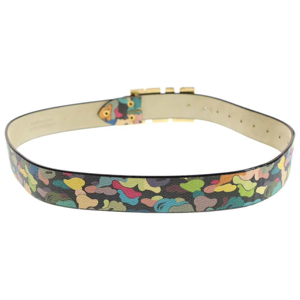 A BATHING APE(アベイシングエイプ) ゴールド ロゴバックル ブラックカモ レザーベルト マルチカラー