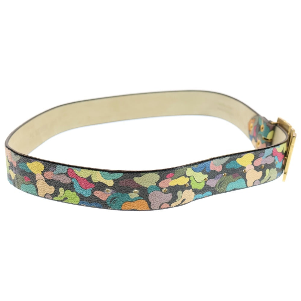 A BATHING APE(アベイシングエイプ) ゴールド ロゴバックル ブラックカモ レザーベルト マルチカラー
