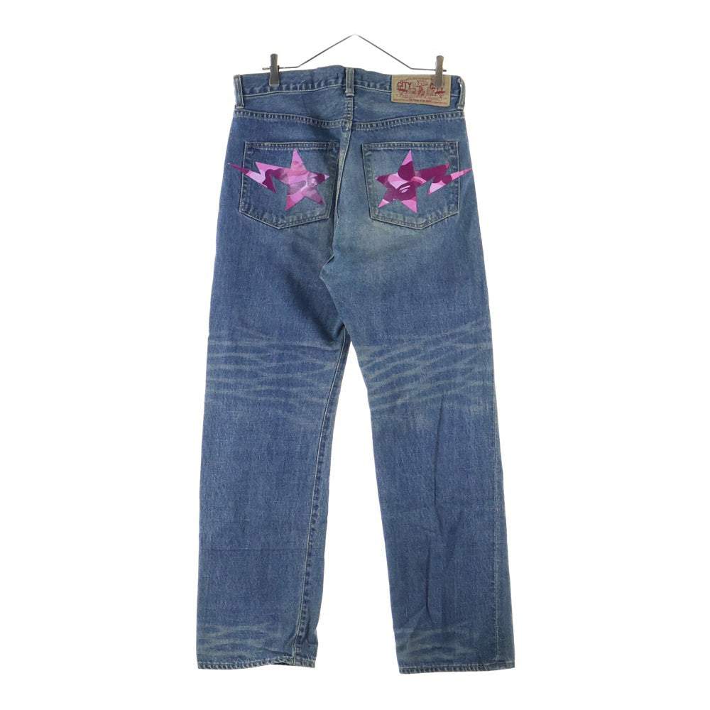 A BATHING APE(アベイシングエイプ) BAPE STA カモロゴプリント ジップフライ デニムパンツ インディゴ