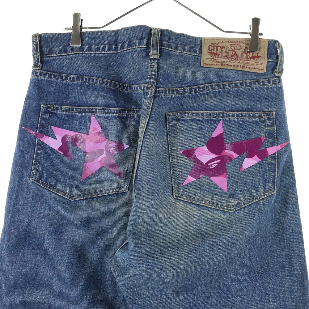 A BATHING APE(アベイシングエイプ) BAPE STA カモロゴプリント ジップフライ デニムパンツ インディゴ