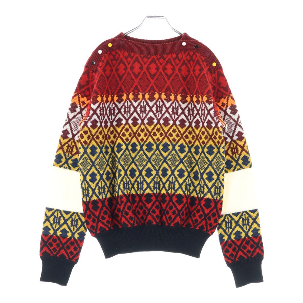 TOGA VIRILIS(トーガ ビリリース) 16AW 総柄 ショルダースナップ加工 ウールニットセーター レッド/イエロー TV62-XN320