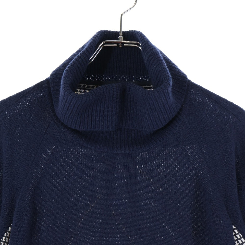 Sacai(サカイ) タートルネックニットドッキング ウエストベルト付き 総柄 ワンピース レディース ネイビー 18-04159