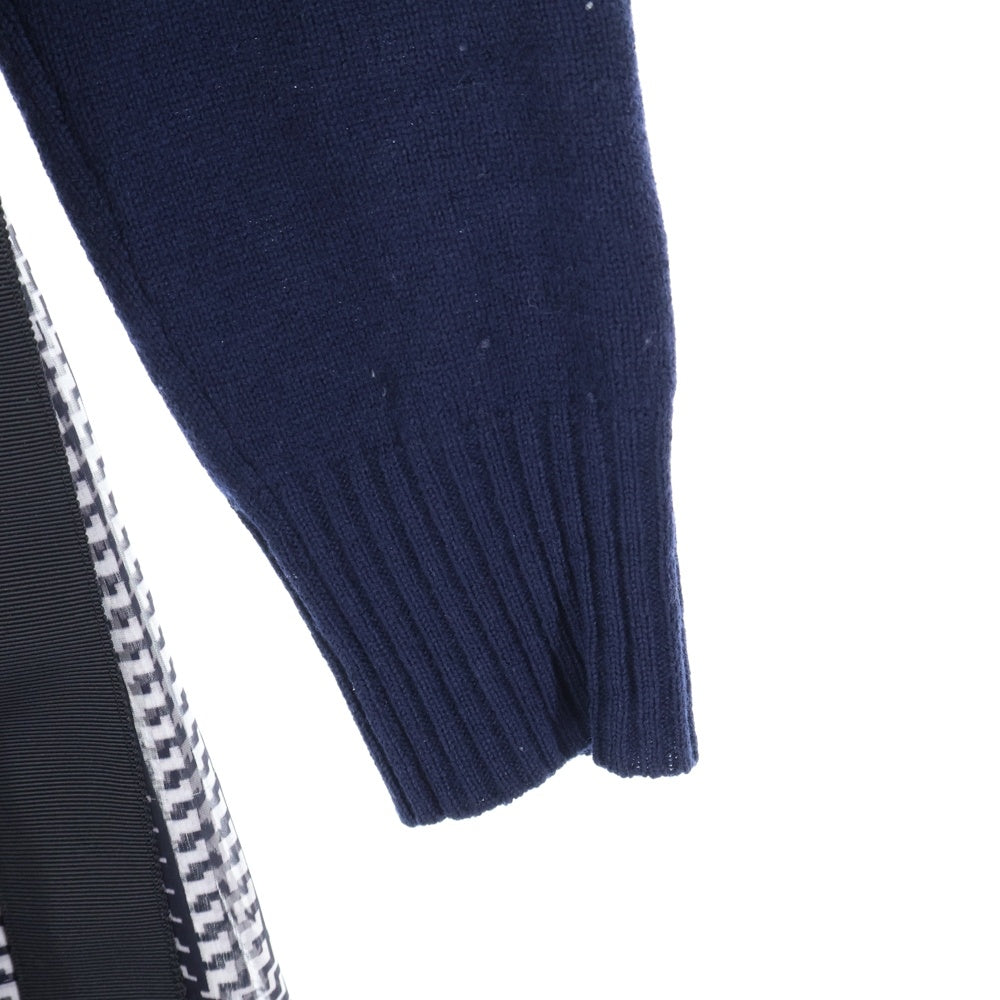 Sacai(サカイ) タートルネックニットドッキング ウエストベルト付き 総柄 ワンピース レディース ネイビー 18-04159