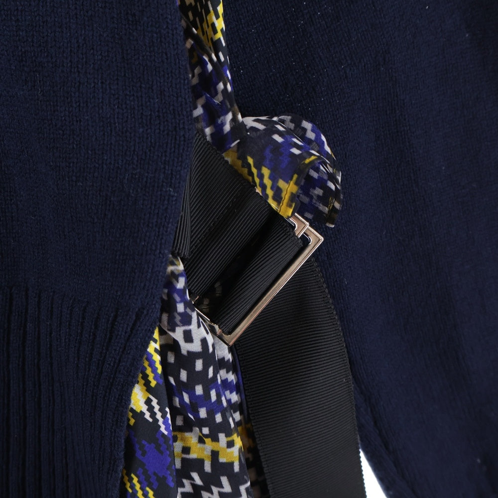 Sacai(サカイ) タートルネックニットドッキング ウエストベルト付き 総柄 ワンピース レディース ネイビー 18-04159