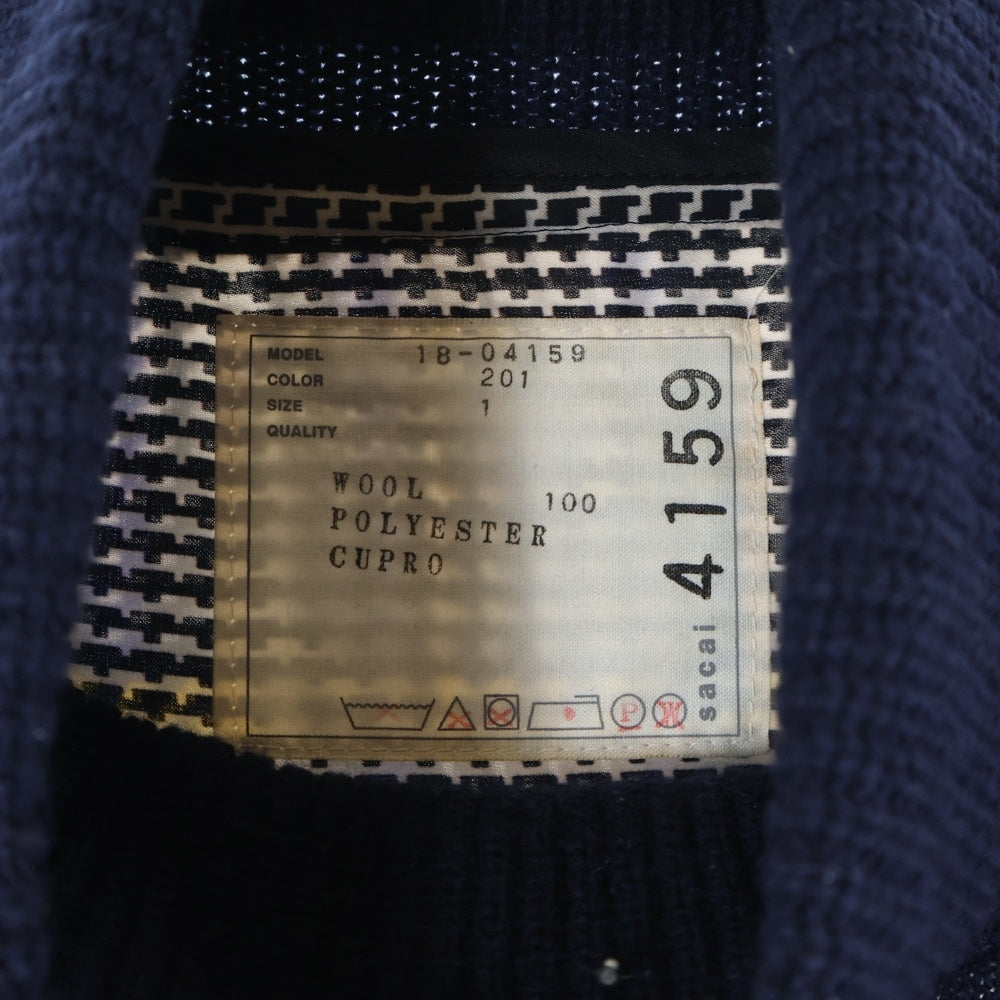 Sacai(サカイ) タートルネックニットドッキング ウエストベルト付き 総柄 ワンピース レディース ネイビー 18-04159