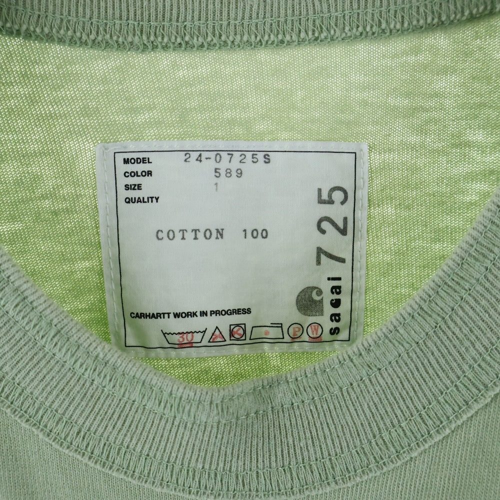 Sacai(サカイ) 24SS ×CARHARTT カーハート 胸ロゴデザイン クルーネック カットソー 半袖Tシャツ グリーン 24-0725S