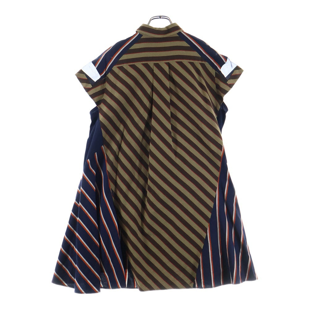 Sacai(サカイ) 18SS クレイジーパターン チェック柄 メッシュ切り替え 半袖ワンピース レディース ネイビー/ブラウン 18-04136