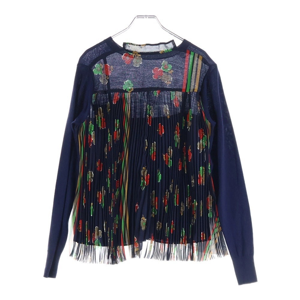 Sacai(サカイ) 17AW レース切り替え フローラル柄 ニット セーター レディース ネイビー 17-03363