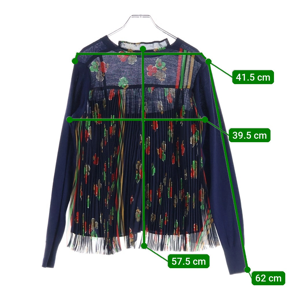 Sacai(サカイ) 17AW レース切り替え フローラル柄 ニット セーター レディース ネイビー 17-03363