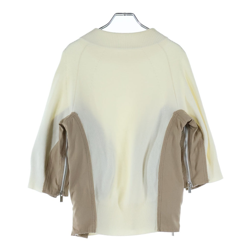 Sacai(サカイ) 18SS 変形ドッキング サイドジップ モックネック 七分袖 ニット セーター レディース ホワイト 18-03642