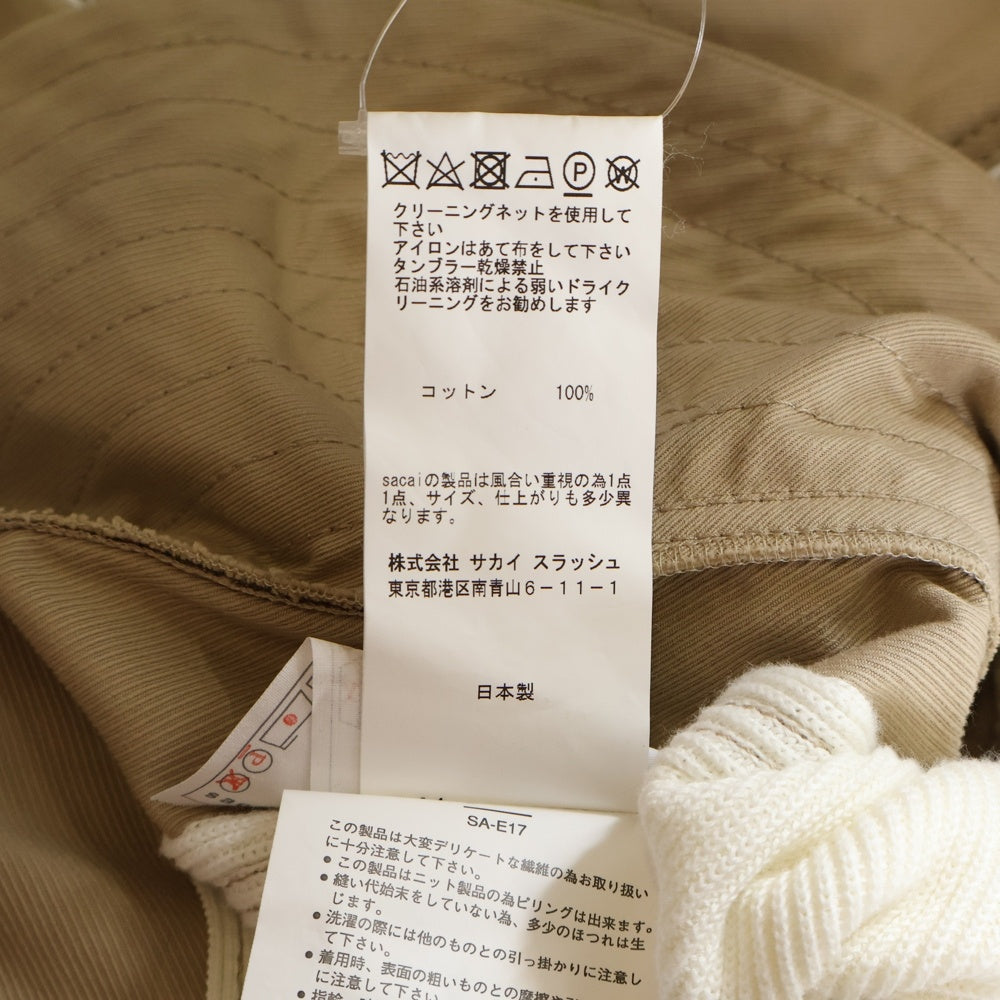 Sacai(サカイ) 18SS 変形ドッキング サイドジップ モックネック 七分袖 ニット セーター レディース ホワイト 18-03642