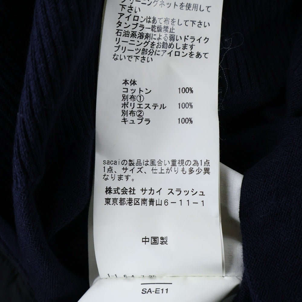 Sacai(サカイ) 18SS フローラル柄デザイン レース切り替え クルーネック 半袖ニット セーター レディース ネイビー 18-03825
