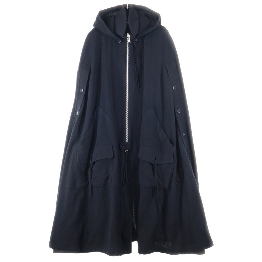 Ground Y(グラウンドワイ) ウール混 ジップアップフーデッド ロングポンチョ ブラック GV-C01-103