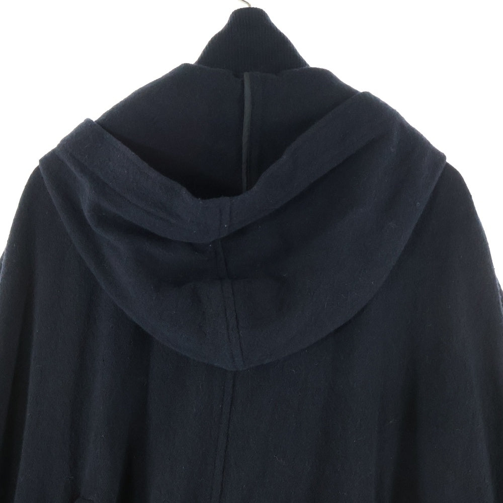 Ground Y(グラウンドワイ) ウール混 ジップアップフーデッド ロングポンチョ ブラック GV-C01-103