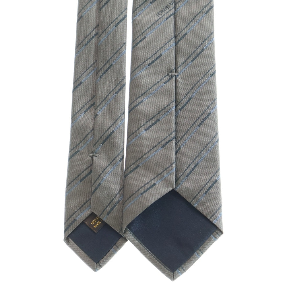 LOUIS VUITTON(ルイヴィトン) ストライプ柄 ロゴデザイン シルク ネクタイ グレー
