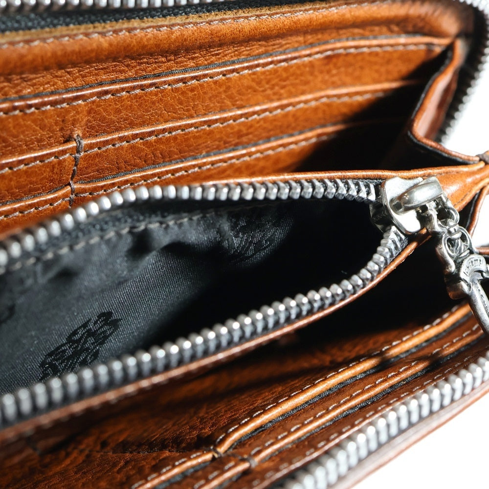 CHROME HEARTS(クロムハーツ) REC F ZIP PLANE プレーン ラウンドジップレザーウォレット 財布 ブラウン BCA370