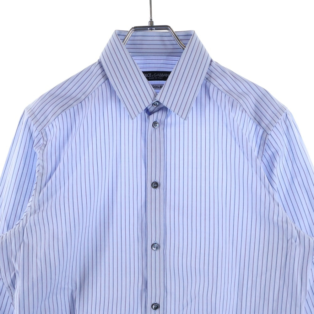 DOLCE & GABBANA(ドルチェアンドガッバーナ) GOLDライン ストライプ柄 長袖ドレスシャツ ブルー G5BN6T FR5SJ