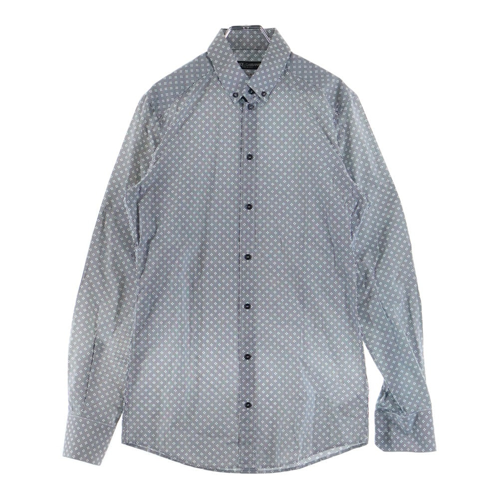 DOLCE & GABBANA(ドルチェアンドガッバーナ) GOLDライン 総柄 長袖ボタンダウンシャツ ホワイト/ブラック G5EB3T FS52F