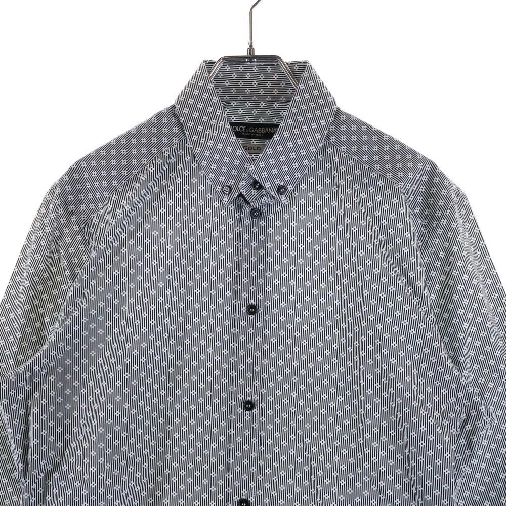 DOLCE & GABBANA(ドルチェアンドガッバーナ) GOLDライン 総柄 長袖ボタンダウンシャツ ホワイト/ブラック G5EB3T FS52F