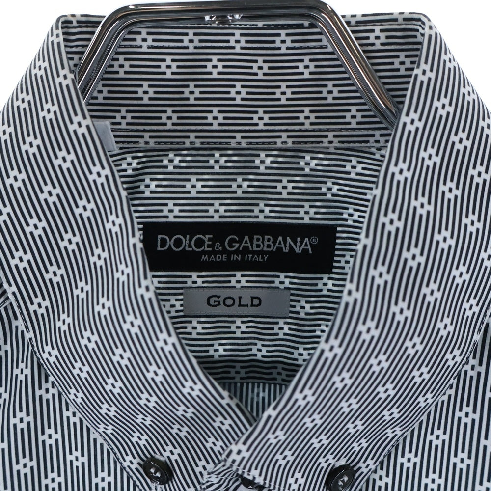 DOLCE & GABBANA(ドルチェアンドガッバーナ) GOLDライン 総柄 長袖ボタンダウンシャツ ホワイト/ブラック G5EB3T FS52F