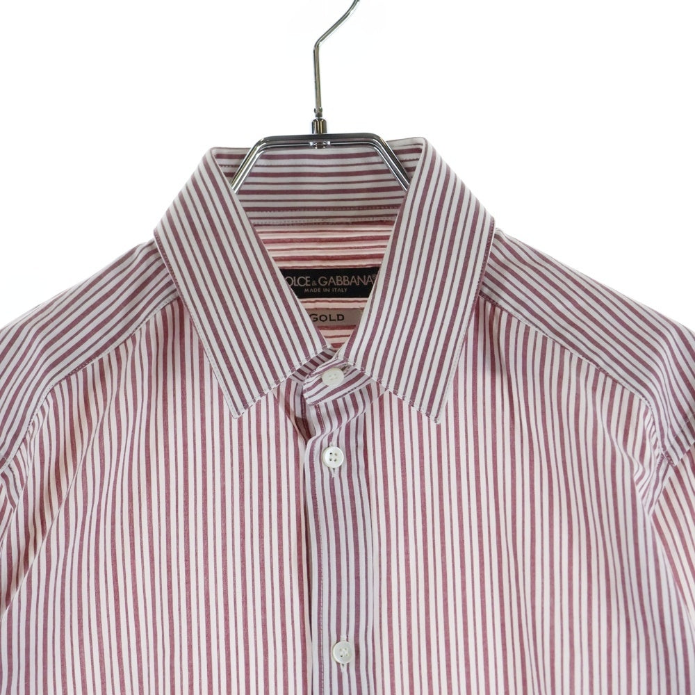 DOLCE & GABBANA(ドルチェアンドガッバーナ) GOLDライン ストライプ柄 長袖ドレスシャツ レッド/ホワイト G5EJ0T FB5MV