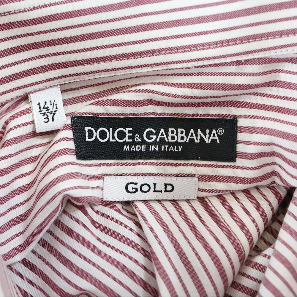 DOLCE & GABBANA(ドルチェアンドガッバーナ) GOLDライン ストライプ柄 長袖ドレスシャツ レッド/ホワイト G5EJ0T FB5MV