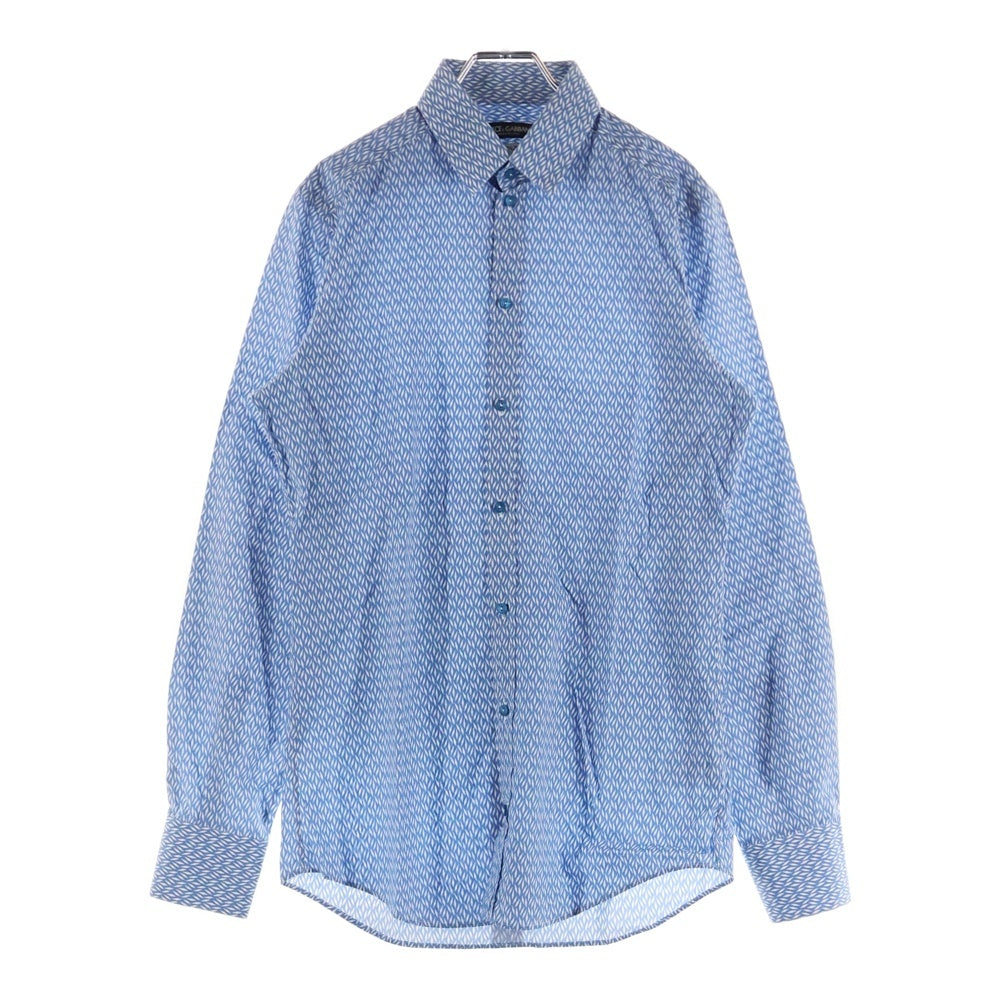 DOLCE & GABBANA(ドルチェアンドガッバーナ) GOLDライン 総柄 長袖ドレスシャツ ブルー/ホワイト G5CX5T FS50D