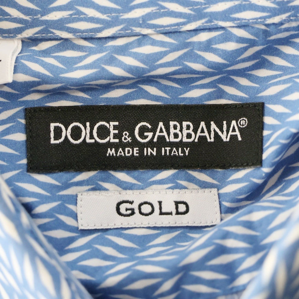 DOLCE & GABBANA(ドルチェアンドガッバーナ) GOLDライン 総柄 長袖ドレスシャツ ブルー/ホワイト G5CX5T FS50D