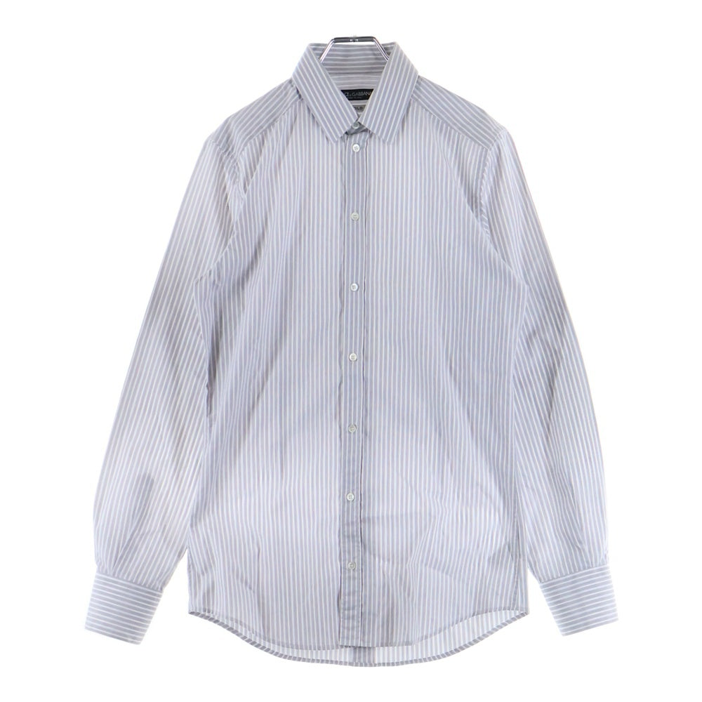 DOLCE & GABBANA(ドルチェアンドガッバーナ) GOLDライン ストライプ柄 長袖ドレスシャツ グレー/ホワイト