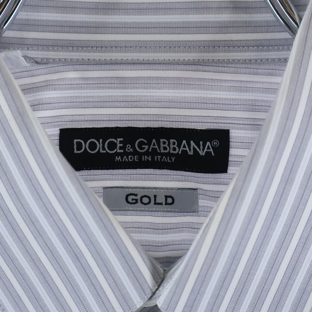 DOLCE & GABBANA(ドルチェアンドガッバーナ) GOLDライン ストライプ柄 長袖ドレスシャツ グレー/ホワイト