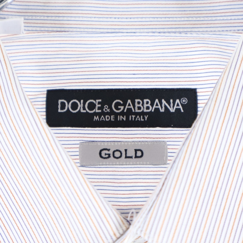 DOLCE & GABBANA(ドルチェアンドガッバーナ) GOLDライン 総柄 長袖ドレスシャツ ホワイト/ブルー/レッド G5BN5T FR5RZ