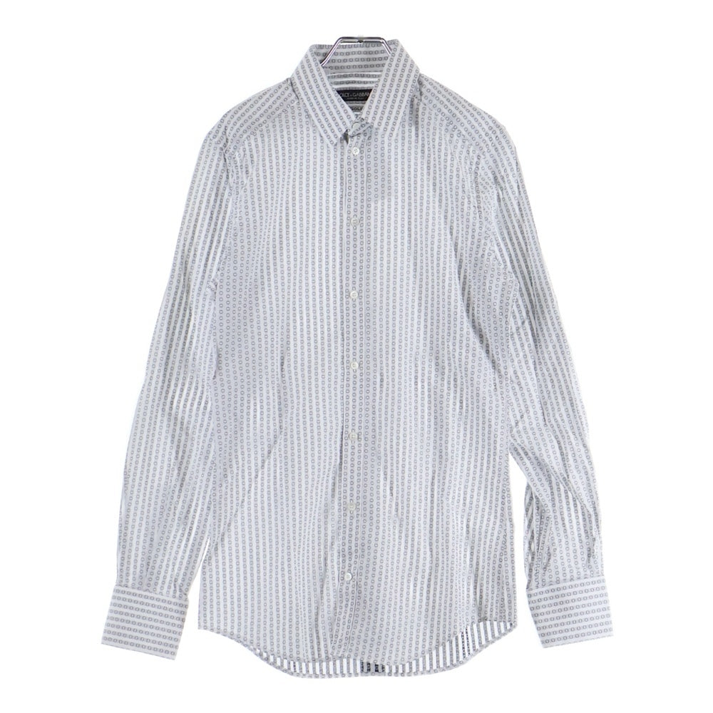 DOLCE & GABBANA(ドルチェアンドガッバーナ) GOLDライン 総柄 長袖ドレスシャツ グレー/ホワイト G5CJ5T FJ5D9