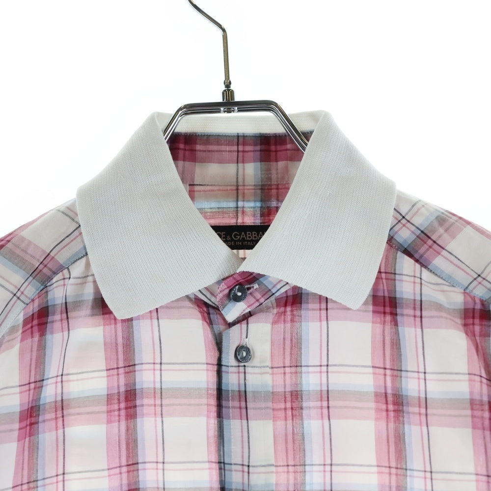 DOLCE & GABBANA(ドルチェアンドガッバーナ) GOLDライン チェック柄 長袖ボタンシャツ ピンク/ホワイト G5BE4T FQ5JG