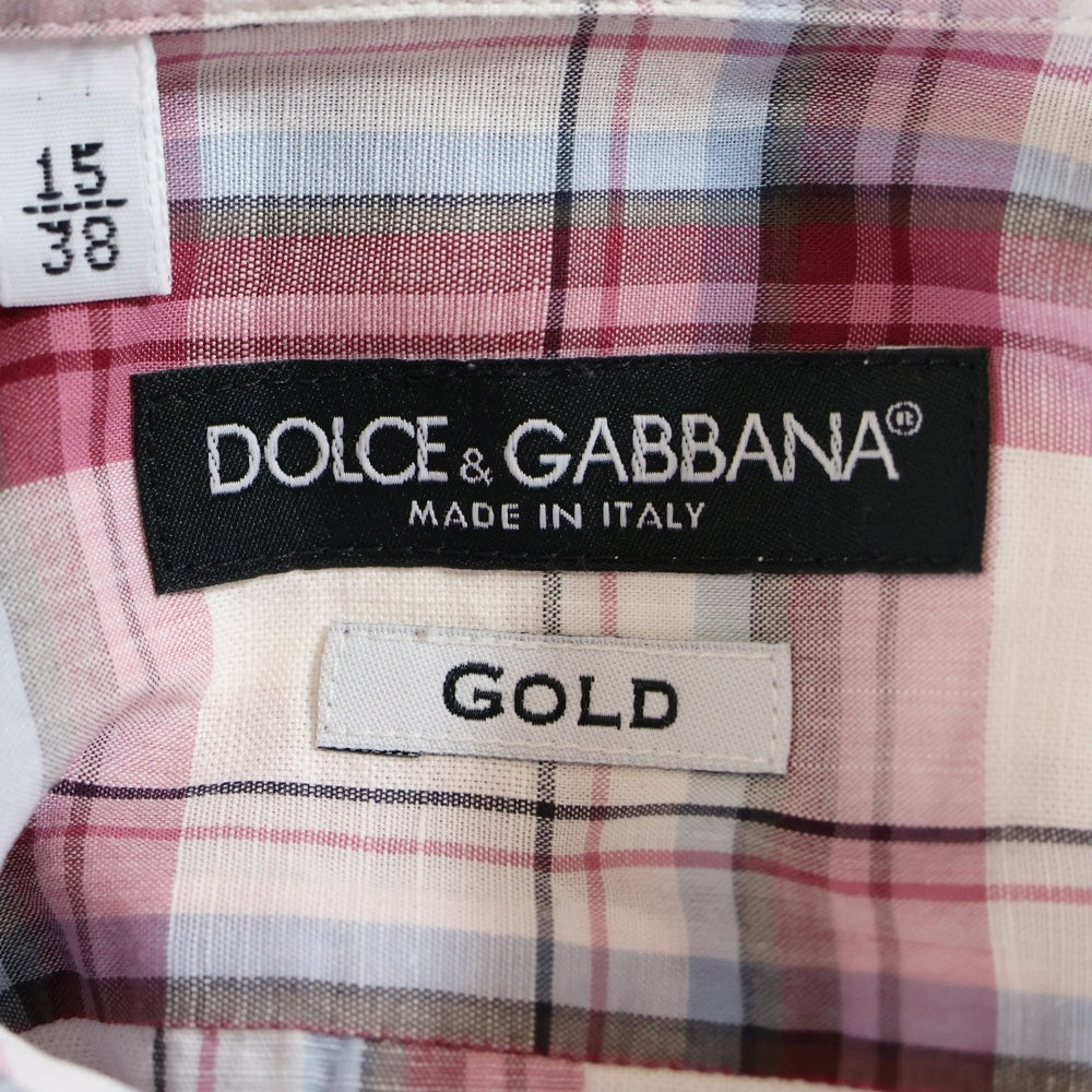 DOLCE & GABBANA(ドルチェアンドガッバーナ) GOLDライン チェック柄 長袖ボタンシャツ ピンク/ホワイト G5BE4T FQ5JG