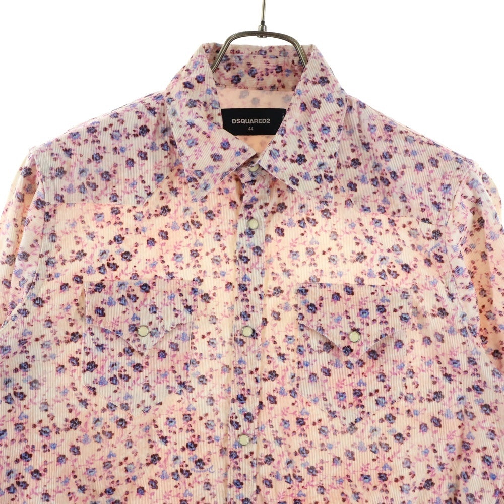 DSQUARED2(ディースクエアード) 花柄 コーデュロイ 長袖ウェスタンシャツ ピンク S71DM0109 S48208