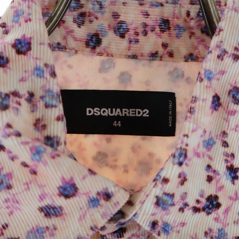 DSQUARED2(ディースクエアード) 花柄 コーデュロイ 長袖ウェスタンシャツ ピンク S71DM0109 S48208