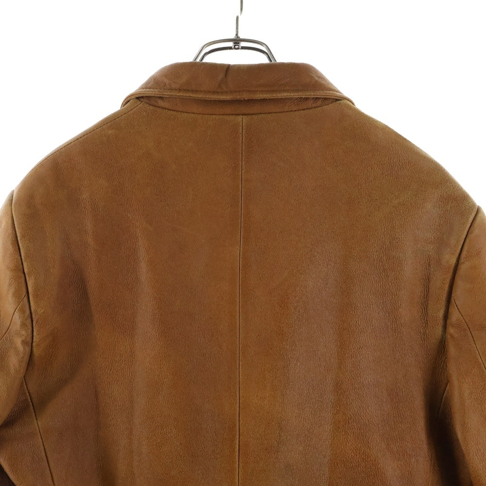 DOLCE & GABBANA(ドルチェアンドガッバーナ) フロントマルチポケット 3B レザー ロングコート ブラウン LJ19 ULBQ