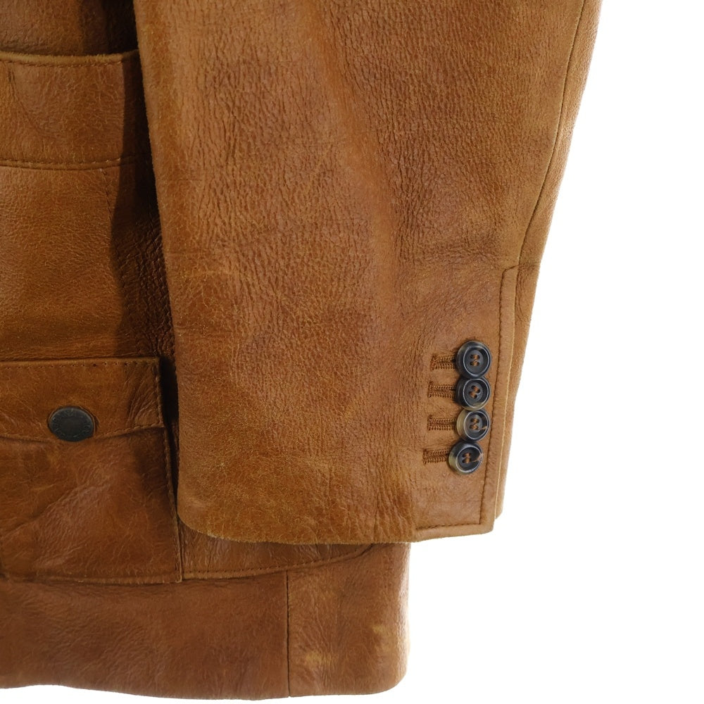 DOLCE & GABBANA(ドルチェアンドガッバーナ) フロントマルチポケット 3B レザー ロングコート ブラウン LJ19 ULBQ