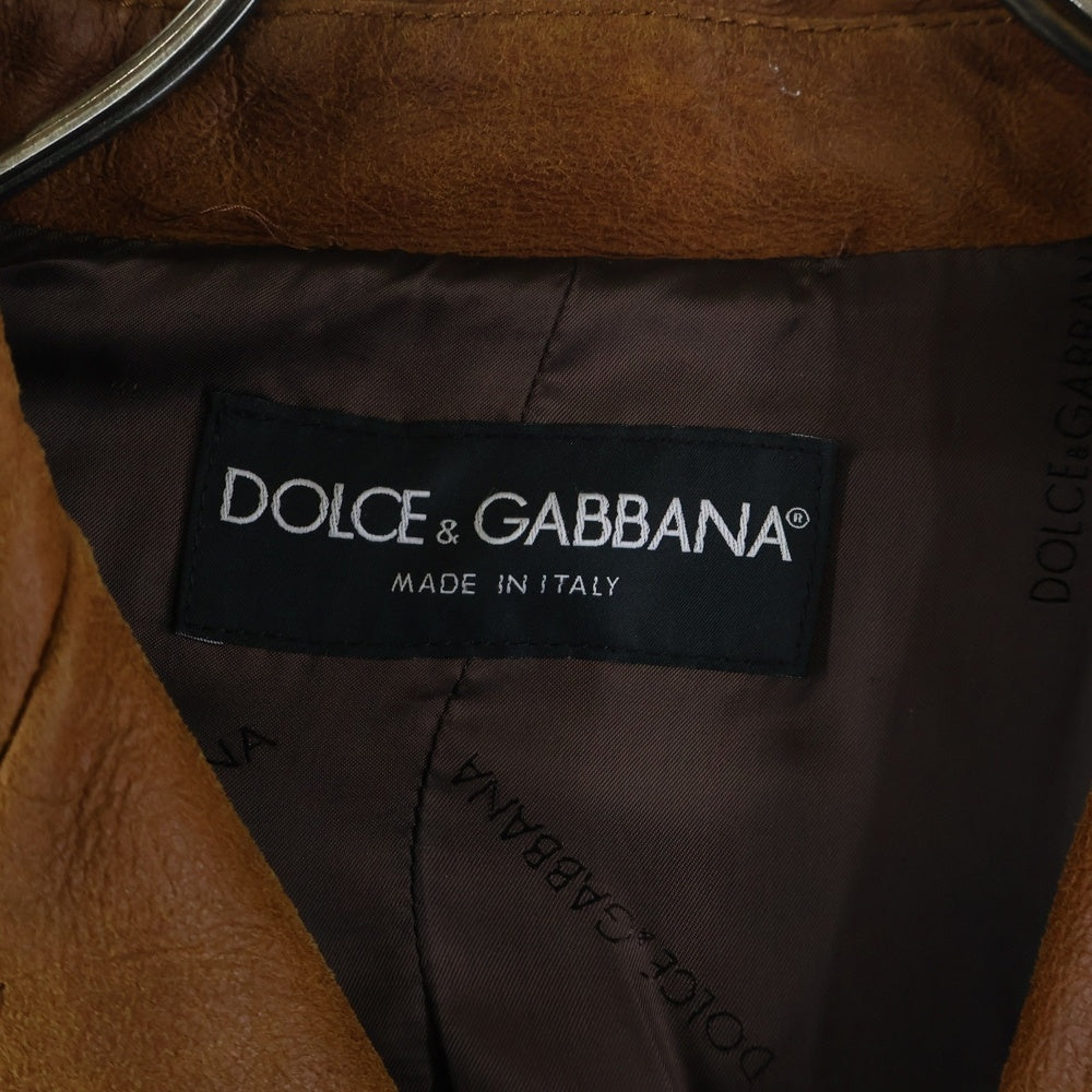 DOLCE & GABBANA(ドルチェアンドガッバーナ) フロントマルチポケット 3B レザー ロングコート ブラウン LJ19 ULBQ