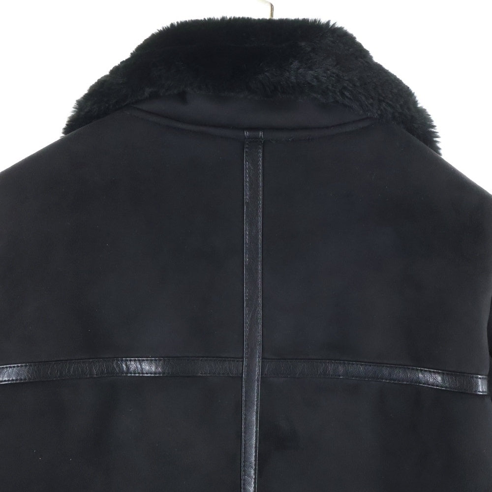 LAUREN RALPH LAUREN(ローレンラルフローレン) ファー切り替え 八の字ポケット ジップアップ フェイクレザージャケット レディース ブラック