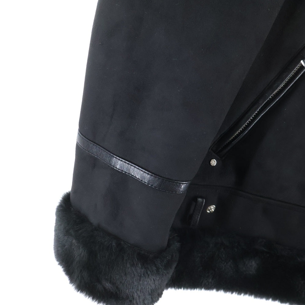 LAUREN RALPH LAUREN(ローレンラルフローレン) ファー切り替え 八の字ポケット ジップアップ フェイクレザージャケット レディース ブラック