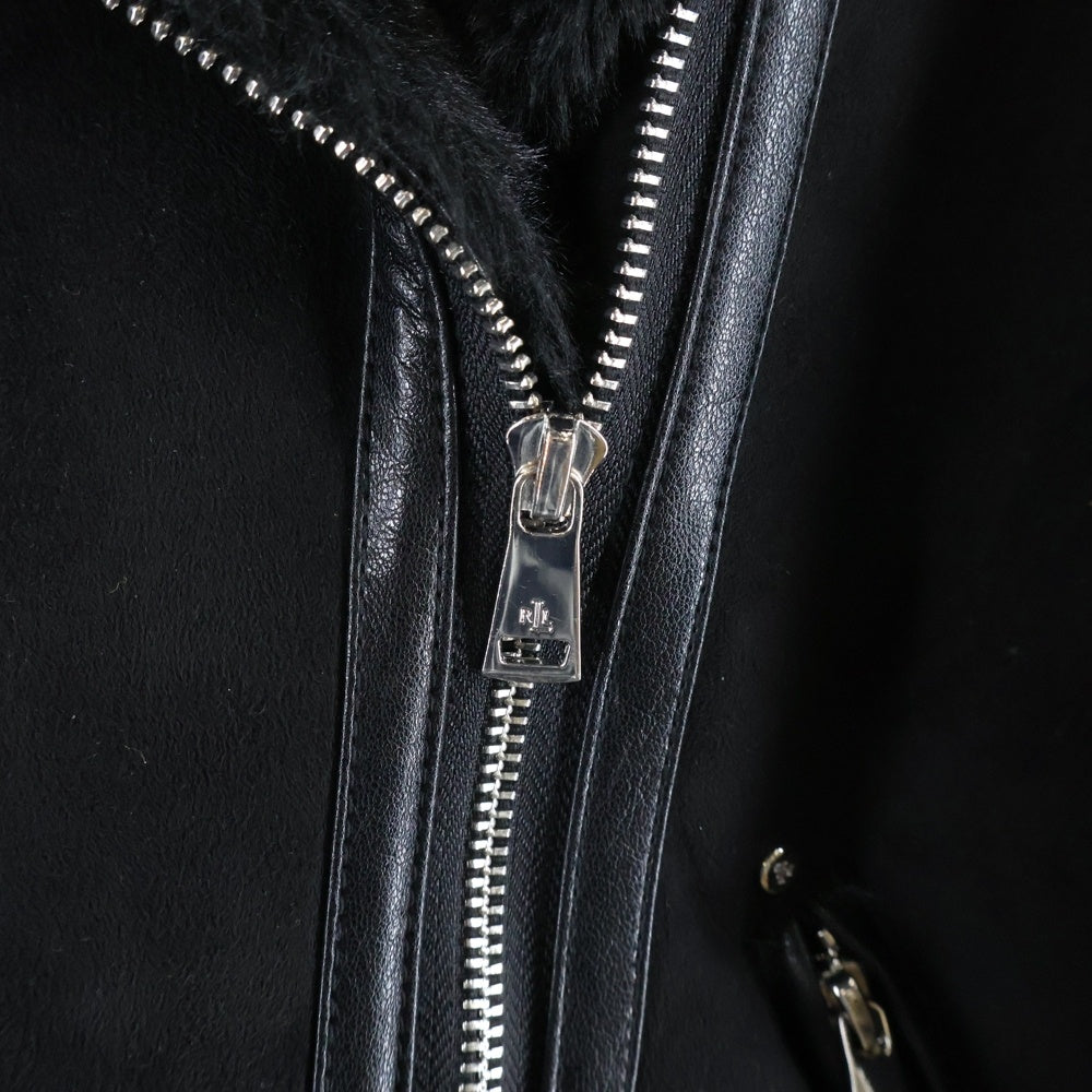 LAUREN RALPH LAUREN(ローレンラルフローレン) ファー切り替え 八の字ポケット ジップアップ フェイクレザージャケット レディース ブラック