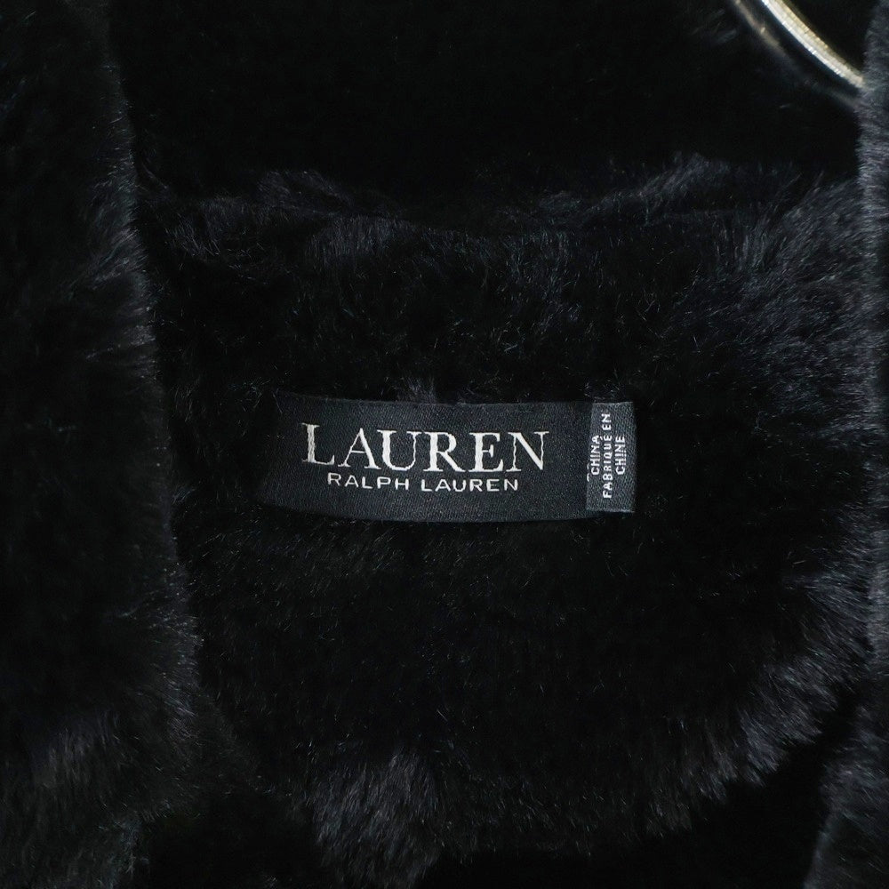 LAUREN RALPH LAUREN(ローレンラルフローレン) ファー切り替え 八の字ポケット ジップアップ フェイクレザージャケット レディース ブラック