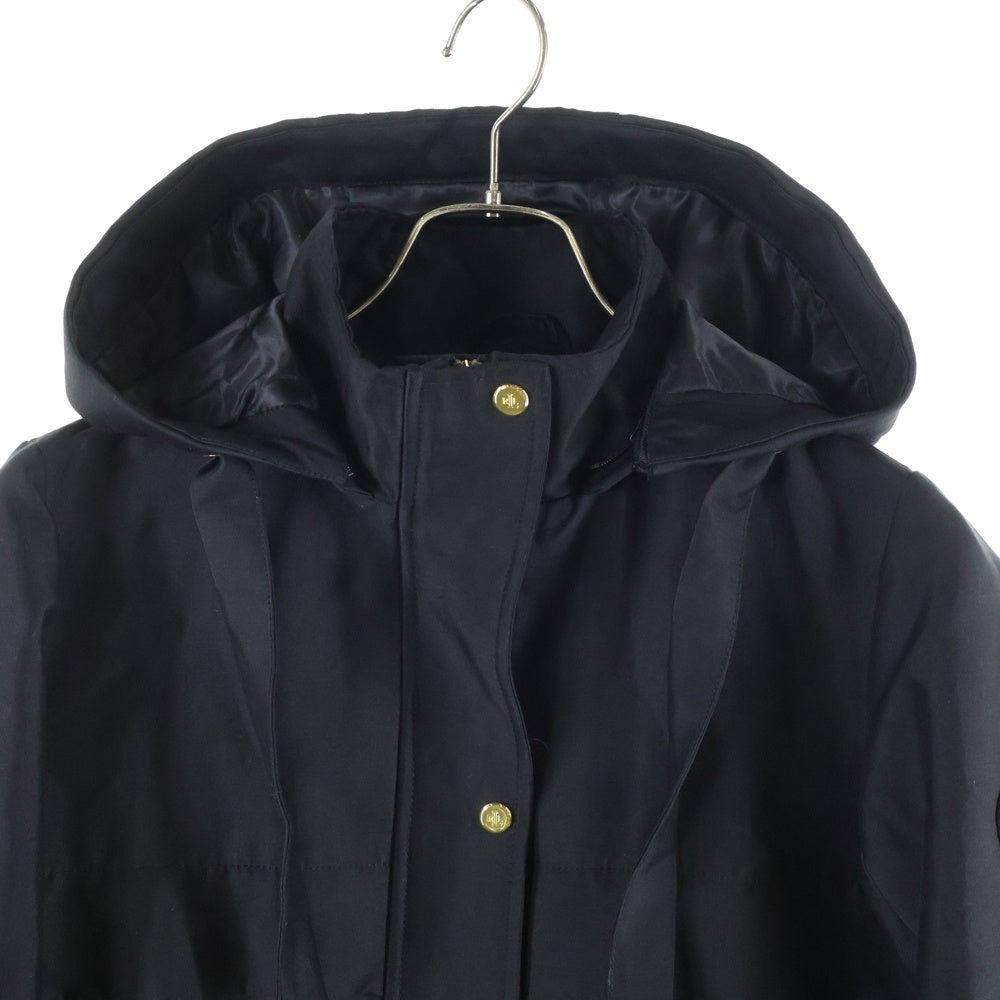 LAUREN RALPH LAUREN(ローレンラルフローレン) ロゴデザイン金具 ダブルフラップポケット ドローストリング フーデッド ジップアップ ジャケット レディース ブラック