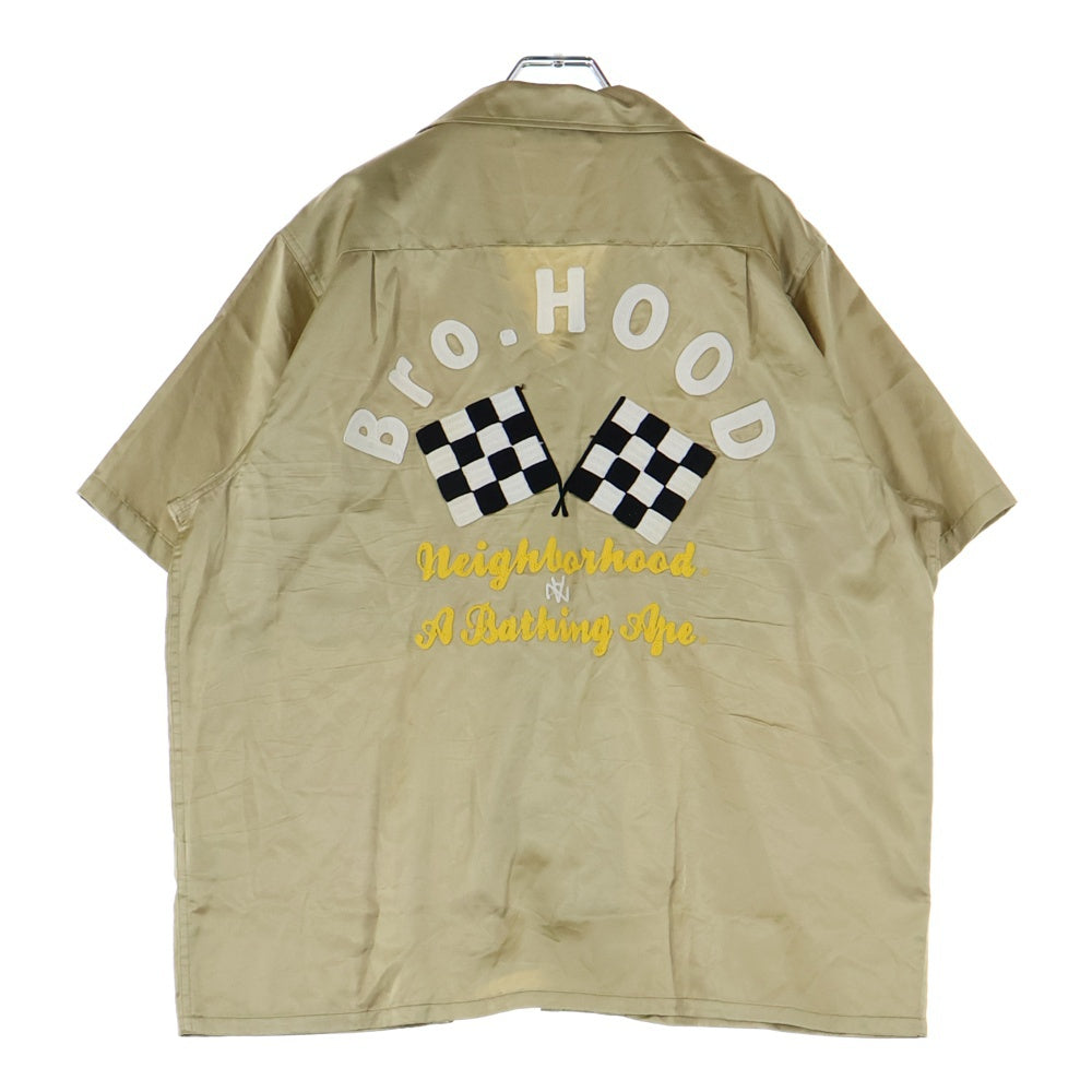 A BATHING APE(アベイシングエイプ) 10AW ×NEIGHBORHOOD ネイバーフッド バック刺繍 半袖オープンカラー ボーリングシャツ ゴールド