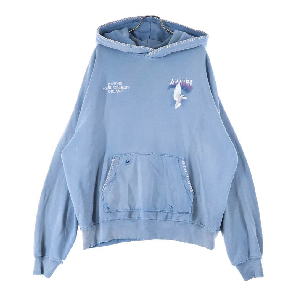AMIRI(アミリ) BEYOND OUR WILDEST DREAMS DOVE HOODIE ビヨンドアワーワイルデストドリームズ 両面プリント スウェット プルオーバーパーカー ブルー