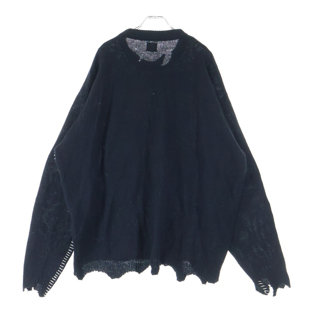 SAINT MICHAEL(セントマイケル) 21AW WOOL SWTER SIN ダメージ加工 ウールニットセーター ニットウェア ブラック SM-A21-0000-039