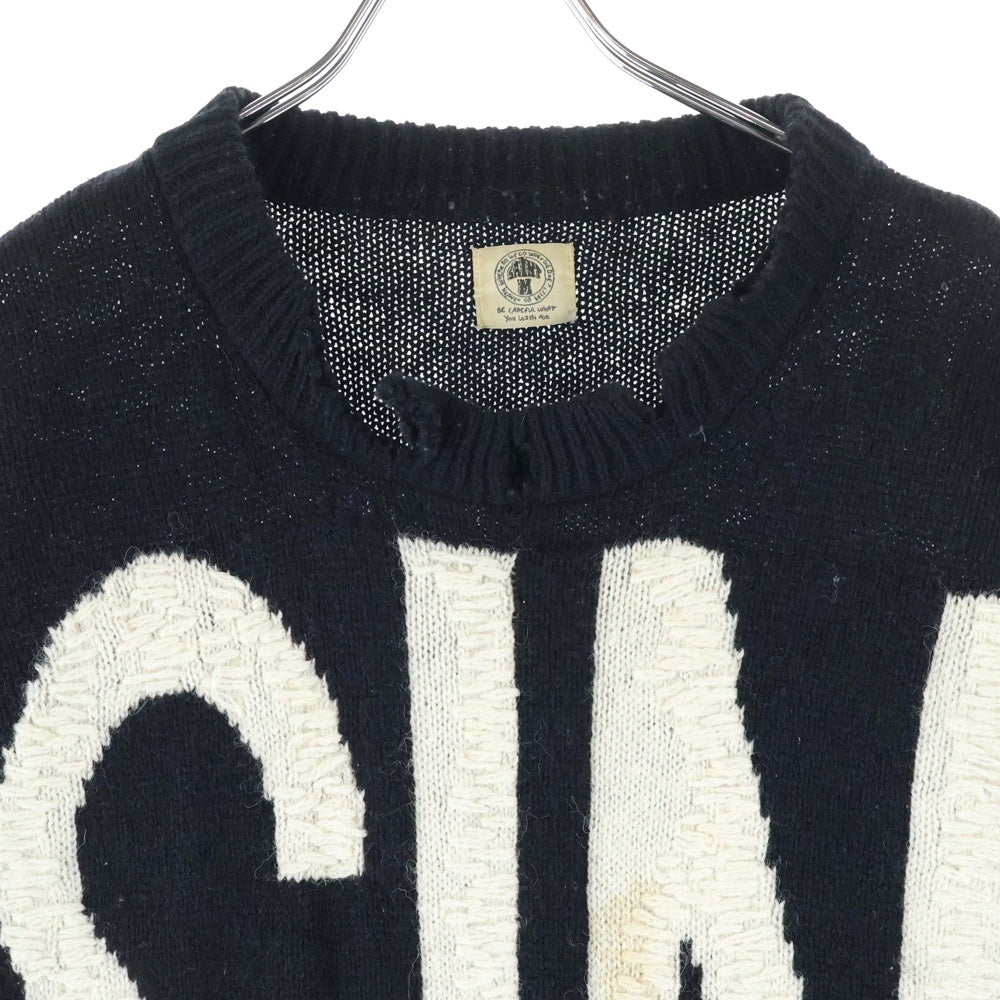 SAINT MICHAEL(セントマイケル) 21AW WOOL SWTER SIN ダメージ加工 ウールニットセーター ニットウェア ブラック SM-A21-0000-039