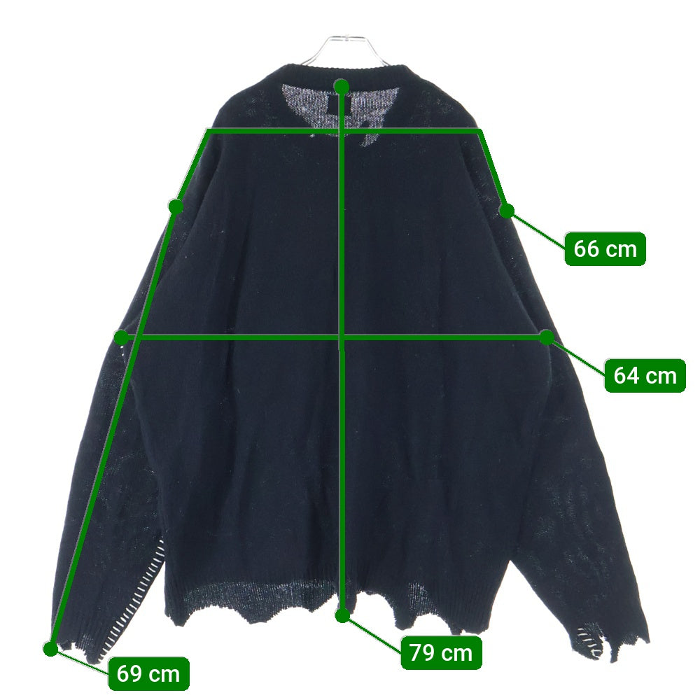 SAINT MICHAEL(セントマイケル) 21AW WOOL SWTER SIN ダメージ加工 ウールニットセーター ニットウェア ブラック SM-A21-0000-039